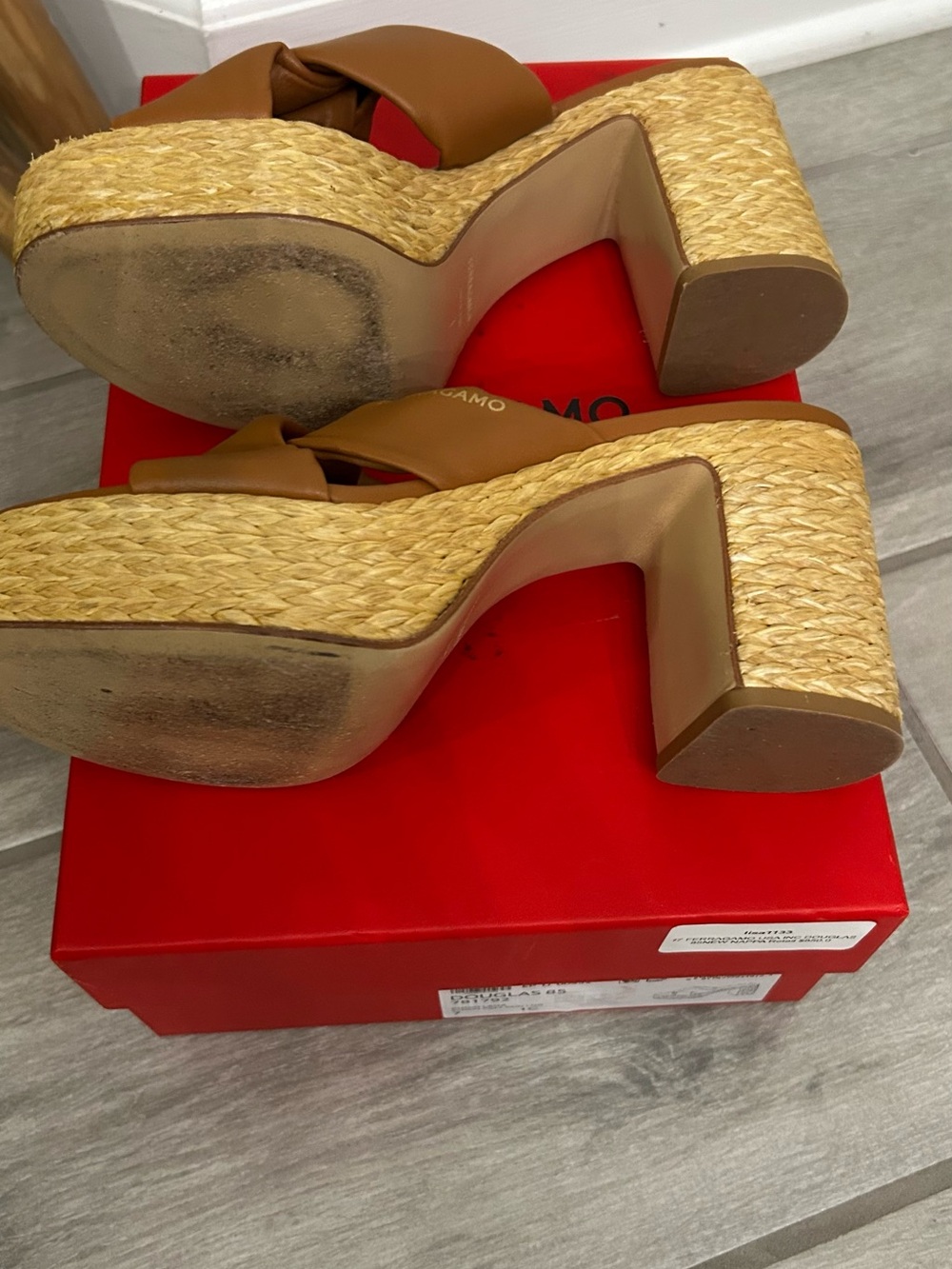 Salvatore Ferragamo Douglas Tan Leather Wedge Sandals Size 7 - Picture 4 of 7